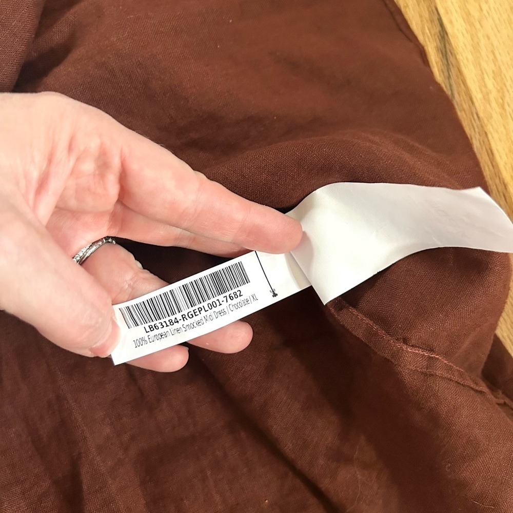 QUINCE european linen smocked midi dress chocolate brown nap dress size XL - Picture 12 of 15